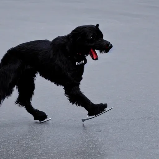 Prompt: a maltese black dog wearing ice skates