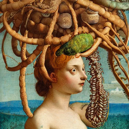 Prompt: victorian vintage alien sea web wolf trash beans acorn , by Monsù Desiderio and Artemisia Gentileschi and Filippino Lippi , panorama , lowbrow , Mixed media