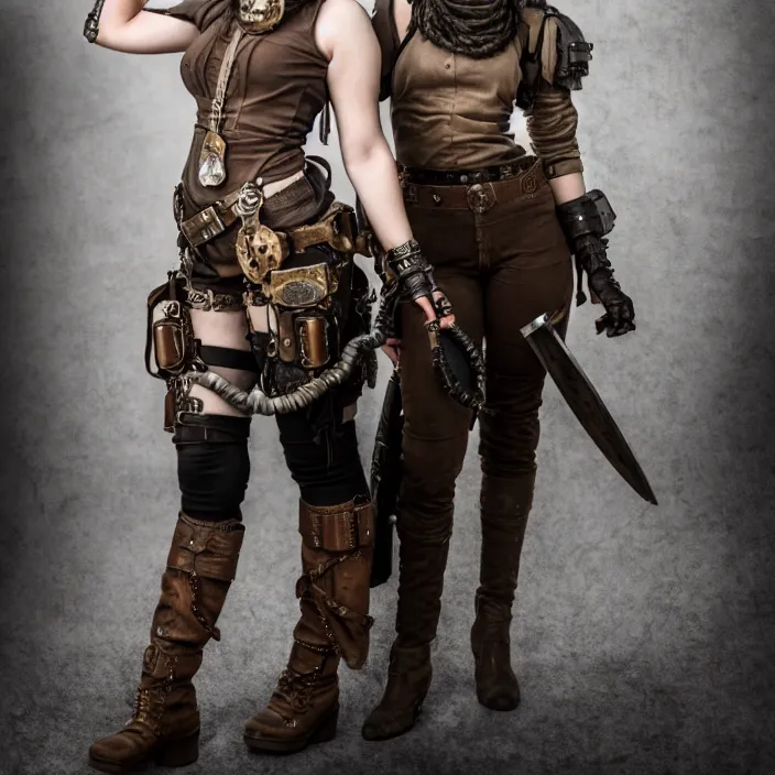 Image similar to full length photo of a very beautiful female dieselpunk warrior, 8 k, hdr, smooth, sharp focus, high resolution, award - winning photo