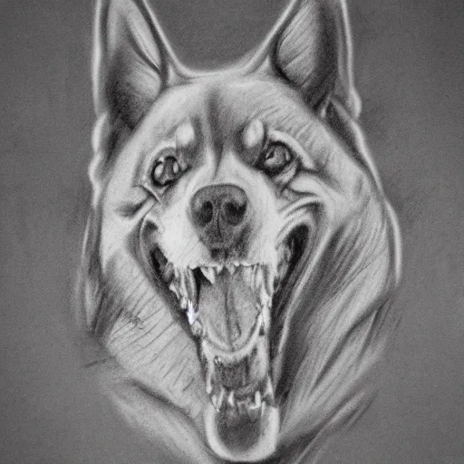 Image similar to charcoal drawing of a rabid dog, trending on artstation