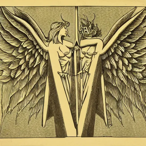 Prompt: left side demon, right side angel bisected vertically