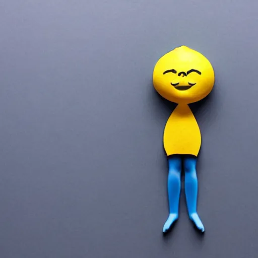 Image similar to a lemon in shape of a human with legs of lemons and round body.