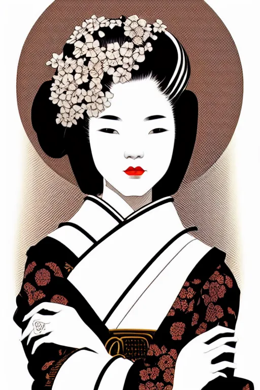 Image similar to silhouette of a geisha, vector art style, medium shot, intricate, elegant, highly detailed, digital art, ffffound, art by jc leyendecker and sachin teng