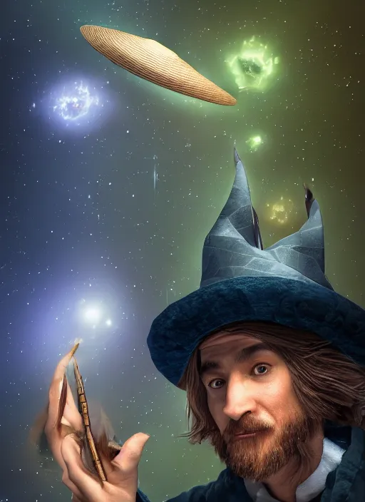 Image similar to Wizard in a hat, high image quality and working out details in 8k