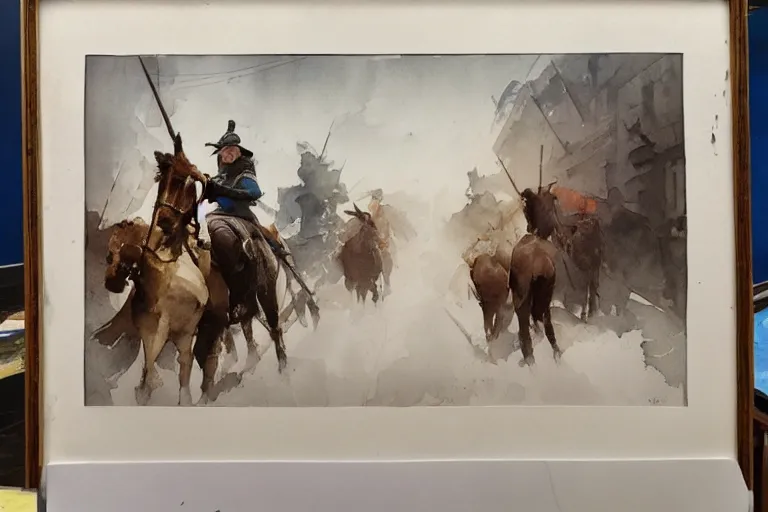 Image similar to small centered on watercolor paper, paint brush strokes, abstract watercolor painting of ancient herder, cinematic light, national romanticism by hans dahl, by jesper ejsing, by anders zorn, by greg rutkowski, by greg manchess, by tyler edlin