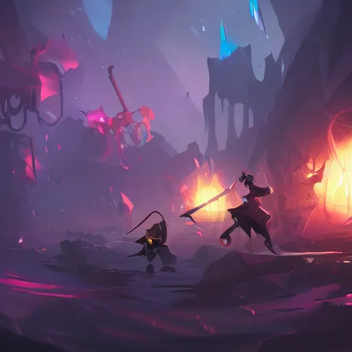 Image similar to a dark scenery with a battle of Jinx versus lit Ekko, Arcane, Riot Games, particles, trending on Artstation, concept art, smooth, sharp focus, illustration, award winning