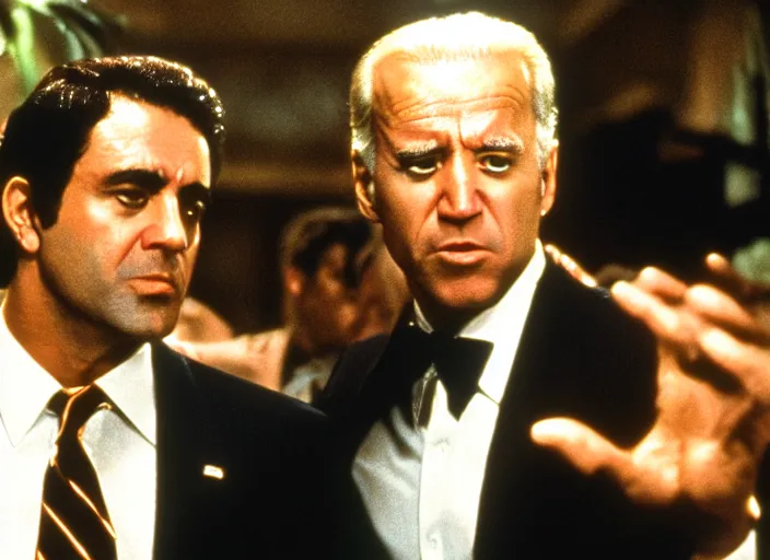 Image similar to film still of joe biden as tony montana in scarface movie, 8 k