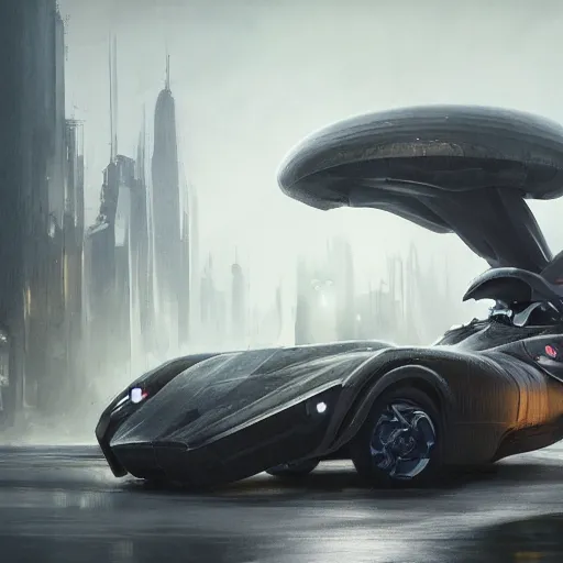 Image similar to customized car, elegant, digital painting, concept art, smooth, sharp focus, art style from Wang Ke and Greg Rutkowski and Bruce Kaiser and Scott Robertson and Dmitry Mazurkevich and Doruk Erdem and Jon Sibal, small style cue from Blade Runner and Minority Report and iRobots