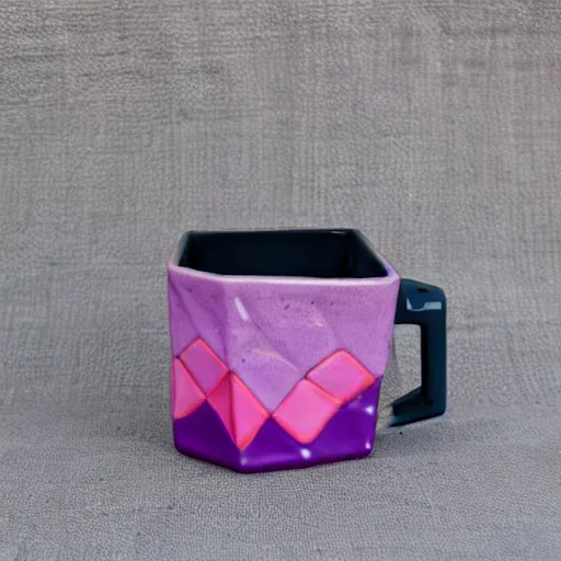 Image similar to geodesic triangle ceramic mug with pink and purple pearlescent glaze