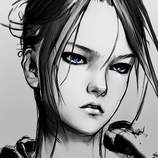 Prompt: kristina pimenova drawn in the style of yoji shinkawa, concept art, extremely detailed