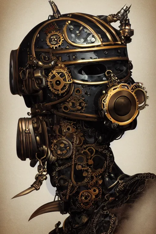 Image similar to steampunk helmet fantasy art mask robot ninja stylized digital illustration sharp focus, elegant intricate digital painting artstation concept art global illumination ray tracing advanced technology chaykin howard and campionpascale and cooke darwyn and davis jack