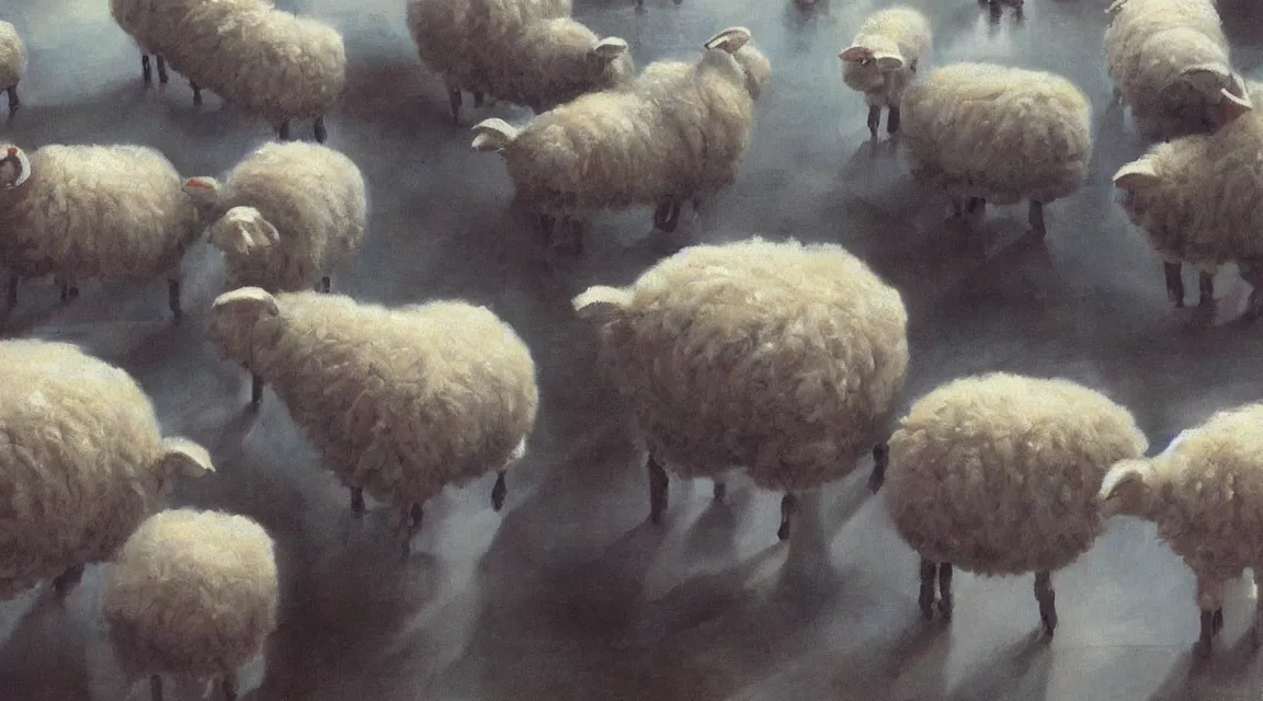 Prompt: do the androids dreams with electric sheeps, Philip K. D. ,oil painting, illustration style