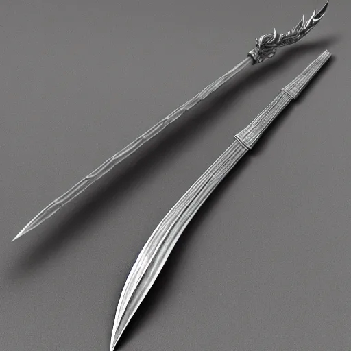 Prompt: Glaive, 3D render, fantasy weapon, long, sharp, fantasy detailing