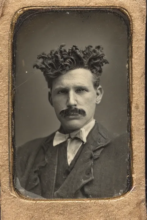 Image similar to a tintype photo of a man with crazy hair