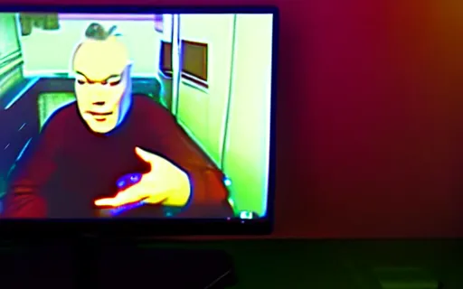 Image similar to Stewart Lee playing Counter Strike, gameplay footage with facecam in the bottom right