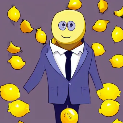 Prompt: anthropomorphic lemon Mark Zuckerberg, a lemon is the CEO of Meta