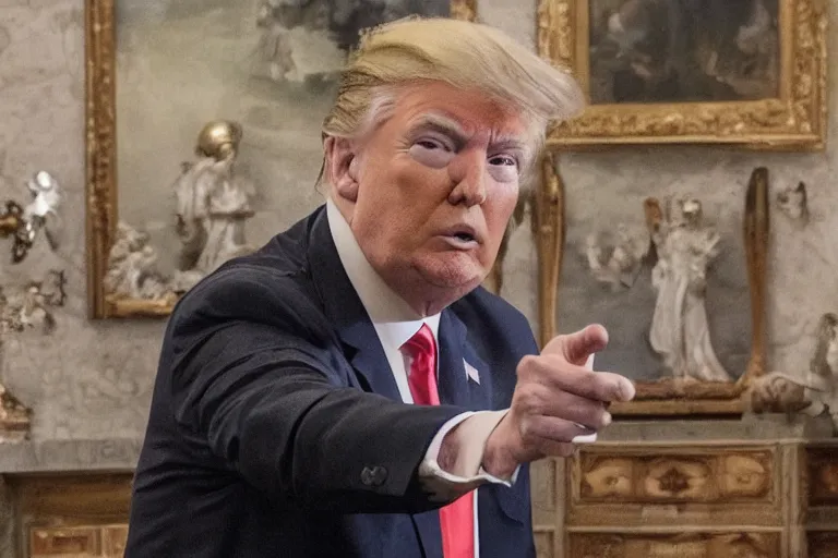 Prompt: Donald Trump aghast at federal agents raiding his Mar-a-Lago home, Highly detailed, Cinematic, balanced, photorealistic, 4k, Realistic, detailed