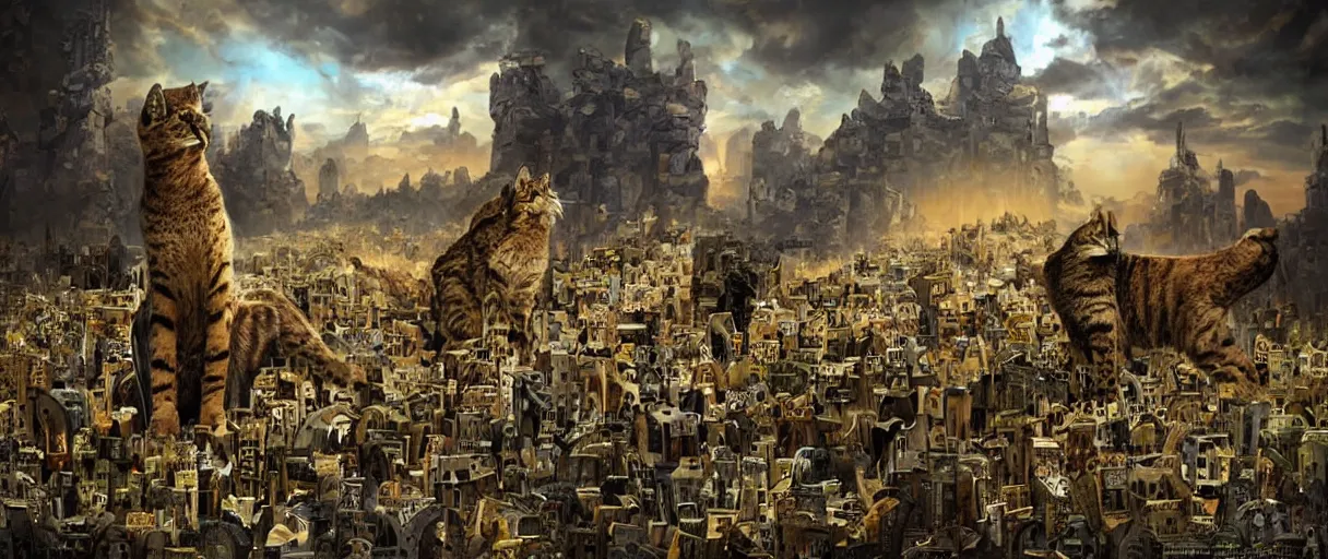 Prompt: A beautiful civilization of anthropomorphic Feline warriors by Igor Morski | Graphic Novel, Visual Novel, Colored Pencil, Comic Book:.3 | unreal engine:.5 | establishing shot