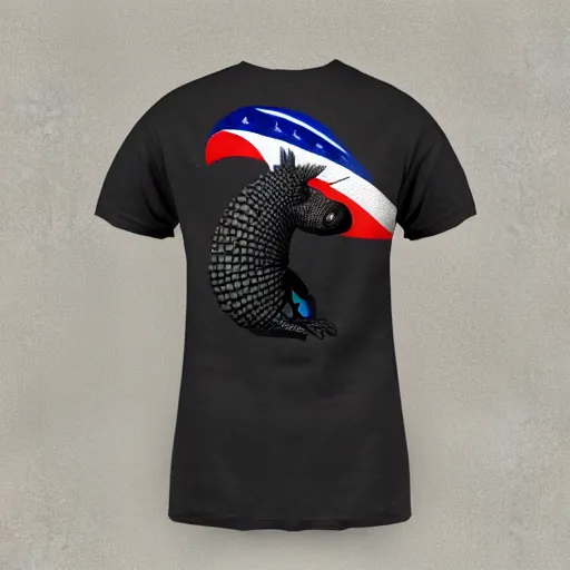 Image similar to black t-shirt, armadillo American patriot, a 3d design, superrealism 8k resolution