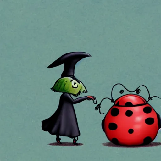 Prompt: A wizard meets a ladybug for tea