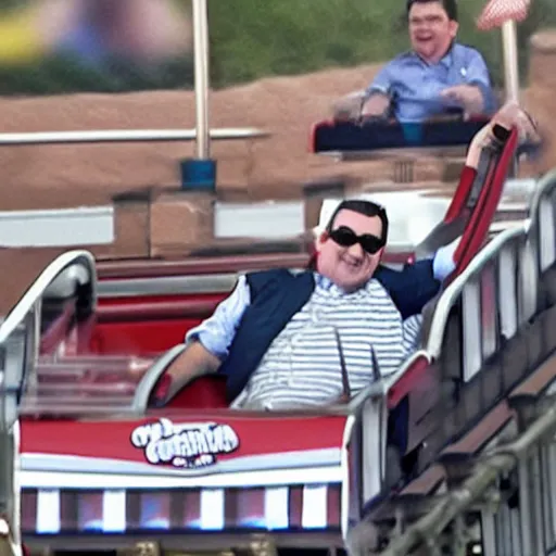 Prompt: Ted Cruz riding a roller coaster,photoreal