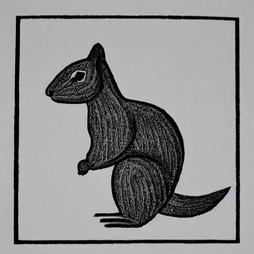 Prompt: squirrel, cute, block print, simple stylized, black ink on white paper