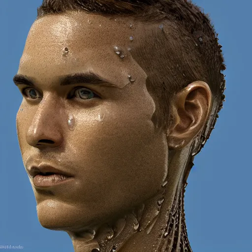 Image similar to a human head sculpture made out of water on the ocean water, cinematic, in the style of chad knight, long shot, hyper detailed, hyper realistic, ray tracing, 8 k resolution, sharp focus, realistic water, award winning