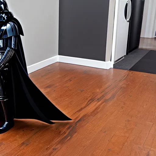 Image similar to a photo of darth vader mopping the wooden floor