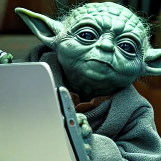 Image similar to yoda using computer