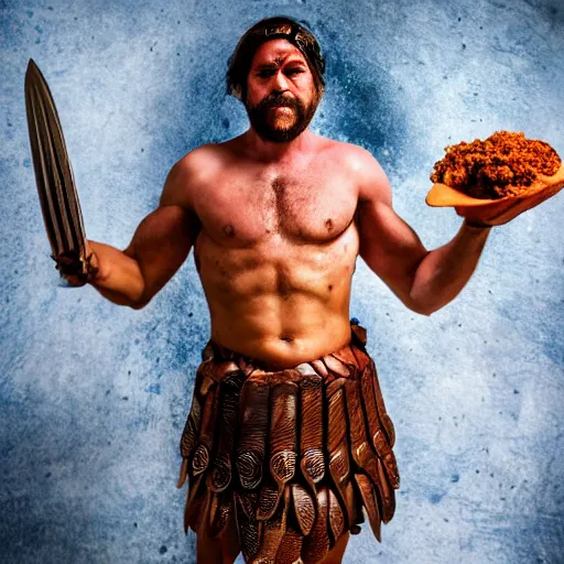 Prompt: spartan warrior on dmt, professional food photography