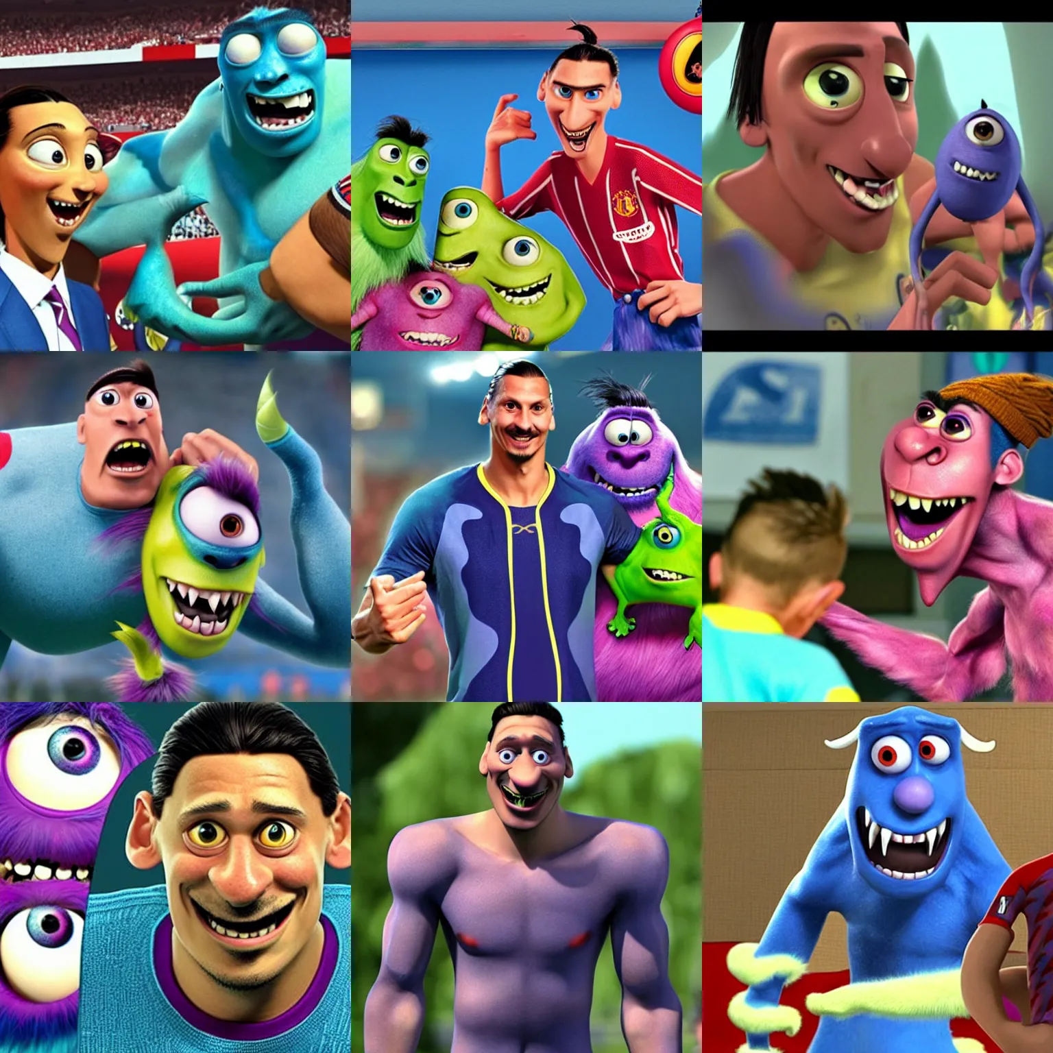 Prompt: Zlatan Ibrahimovic as a monster in Monsters Inc.