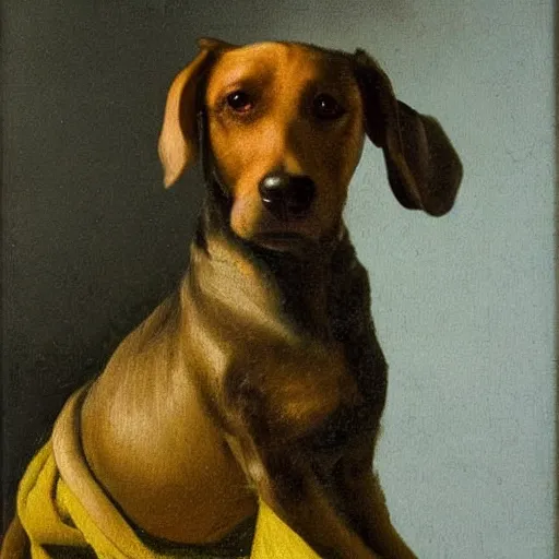 Image similar to oil in canvas of a yorkshire dog by johannes vermeer, masterpiece