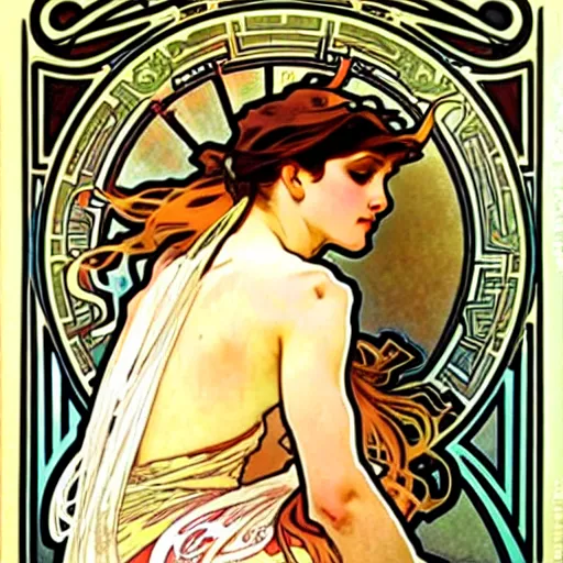 Image similar to art by alphonse mucha