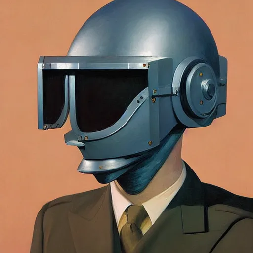 Image similar to Portrait of an engineer with helmet, very coherent, painted by Edward Hopper, Wayne Barlowe, painted by James Gilleard, airbrush, art by JamesJean