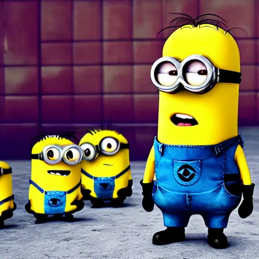 Image similar to minions revolution in usa in 2050 on taburetka