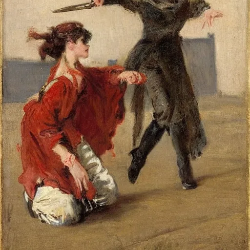 Image similar to actress rehearsing an action scene by alfred stevens