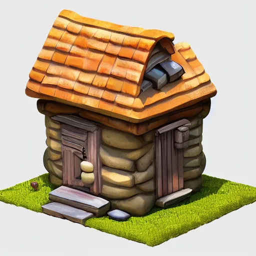 Image similar to isometric, cute, cozy cottage, 3d rendered, art station