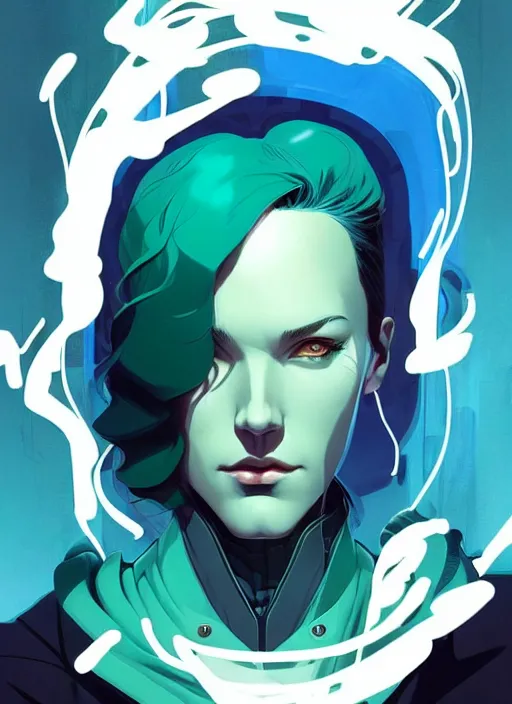 Prompt: style artgerm, joshua middleton, clint eastwood with green overcoat, blue hair, swirling water cosmos, symmetrical face, symmetrical eyes, cyberpunk, cinematic lighting