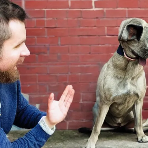 Prompt: man playing with an invisible dog