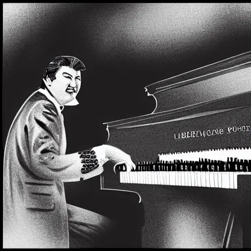 Image similar to pencil illustration of Liberace playing piano highly detailed, cinematic,