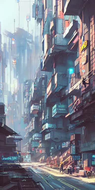 Prompt: street - level view from a cyberpunk city, concept art, high quality digital art, by michal lisowski, trending on artstation