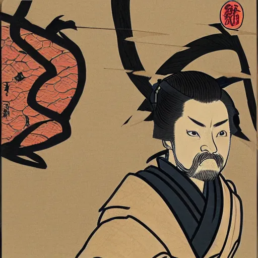 Prompt: twitch streamer forsen as samurai in Ukiyo-e style