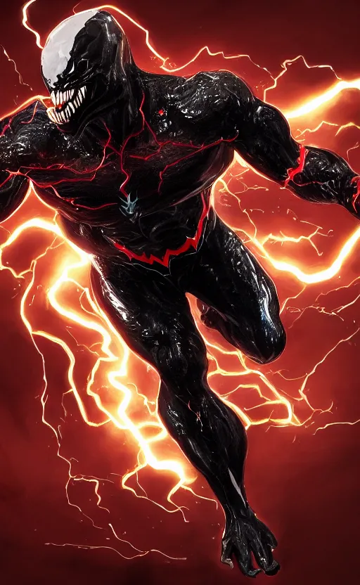 Image similar to full body portrait of venom as the flash, dynamic lighting, cinematic, ultra detailed, trending on art station, stunning visuals, creative, fantasy concept art