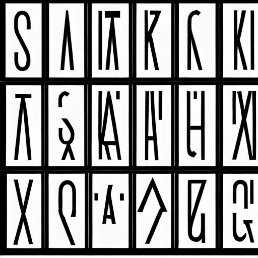 Image similar to latin alphabet in square boxes, symmetrical, grayscale, sharp