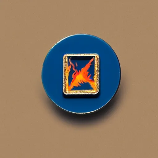 Image similar to a photo of a retro minimalistic clean fire warning enamel pin, studio lighting, behance