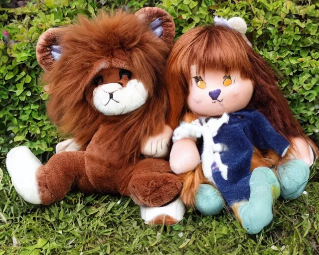 Image similar to a cute furry lion! with paladin! armor plush! doll, merchandise