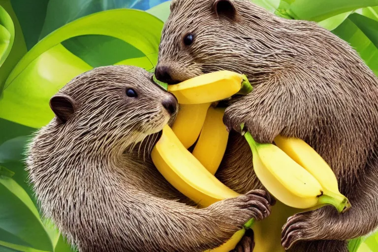 Prompt: a beaver stealing bananas from an orphanage, 4 k, extremely detailed, high quality, award - winning,