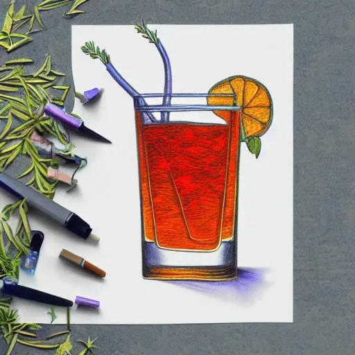 Prompt: Alcohol drawing of multicolor herb