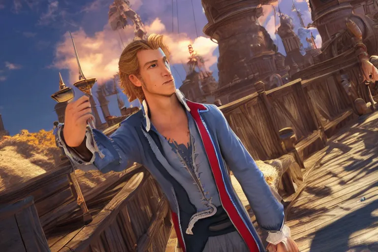 Image similar to screenshot of guybrush threepwood in final fantasy 15, high resolution, hd, 4k