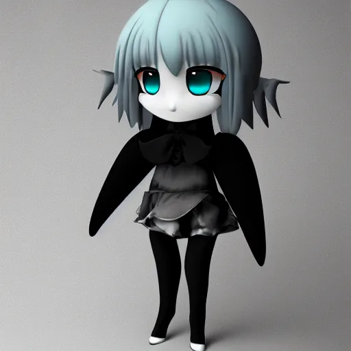 Prompt: cute fumo plush of the dark shadowgirl, a fallen angel who serves the creature of the abyss, vray render
